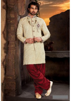 Designer Off White Maroon Indo Western Sherwani